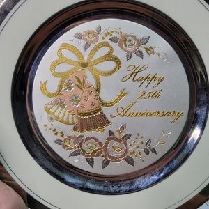 Original Chokin Art Happy 25th Anniversary Etched Collector Plate 9½" Wide.